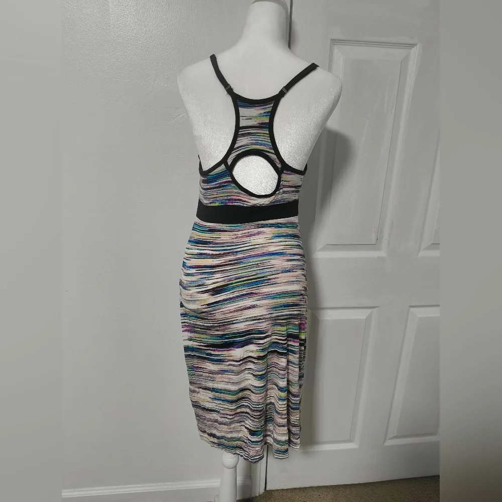 Dakini Multicolor Striped Midi Dress with Black Waistband